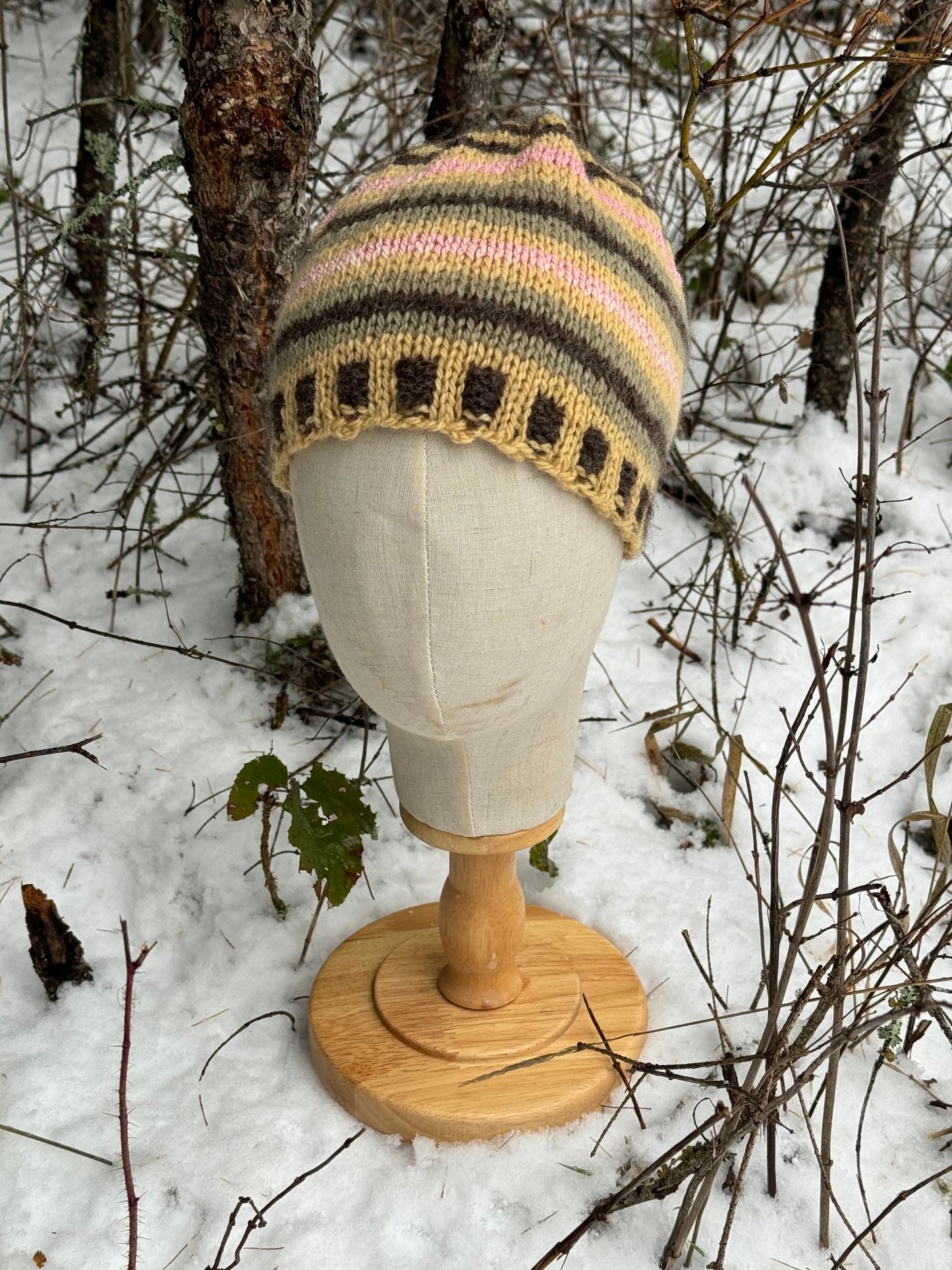 Naturally Dyed Handspun Wool Striped Beanie