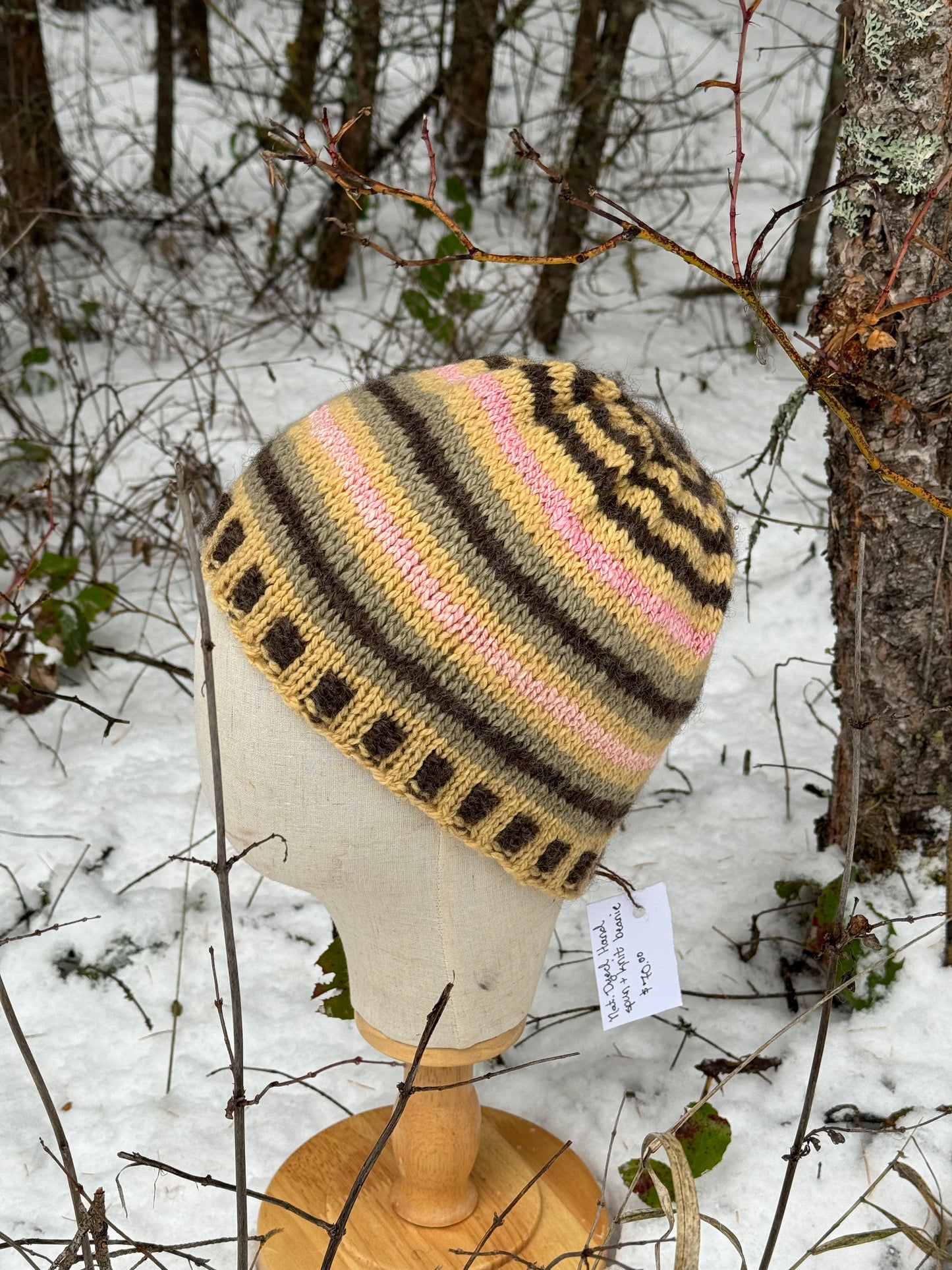 Naturally Dyed Handspun Wool Striped Beanie