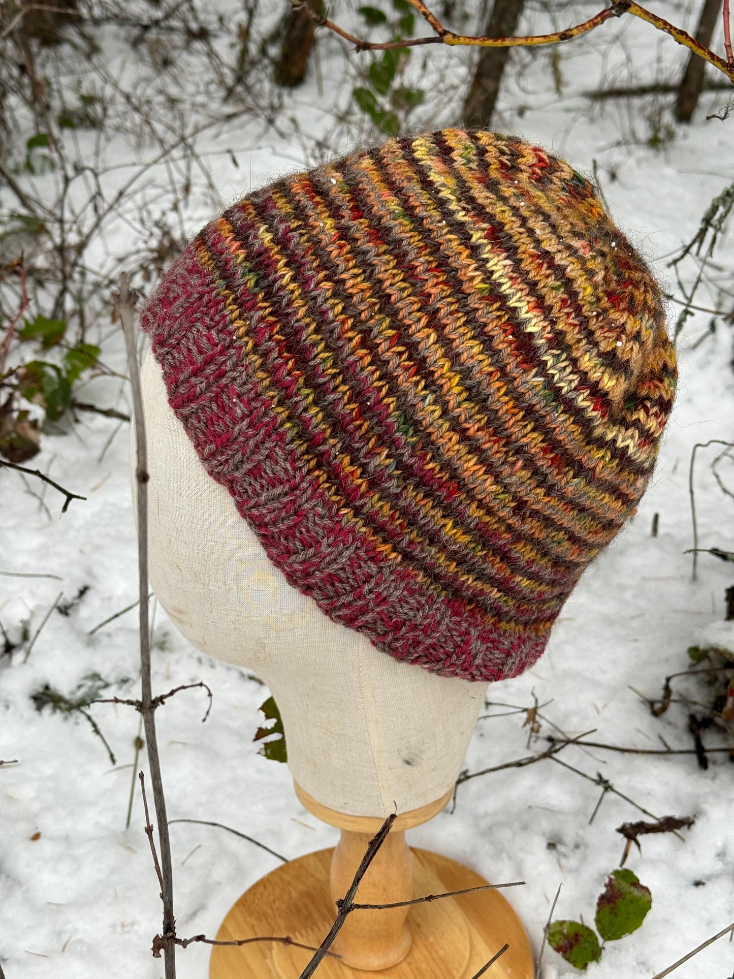 Naturally Dyed Wool, Silk & Angora Striped Hat