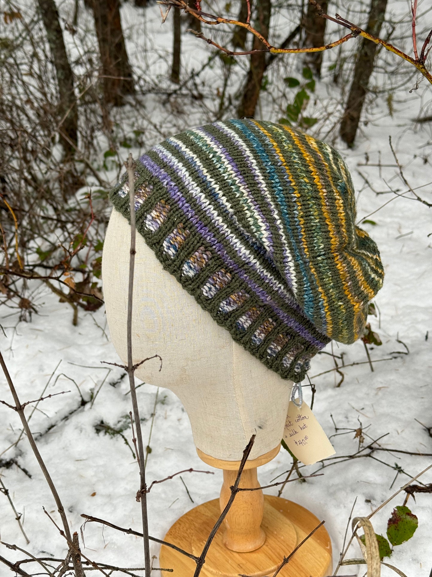 Cotton & Silk Striped Slouch Hat